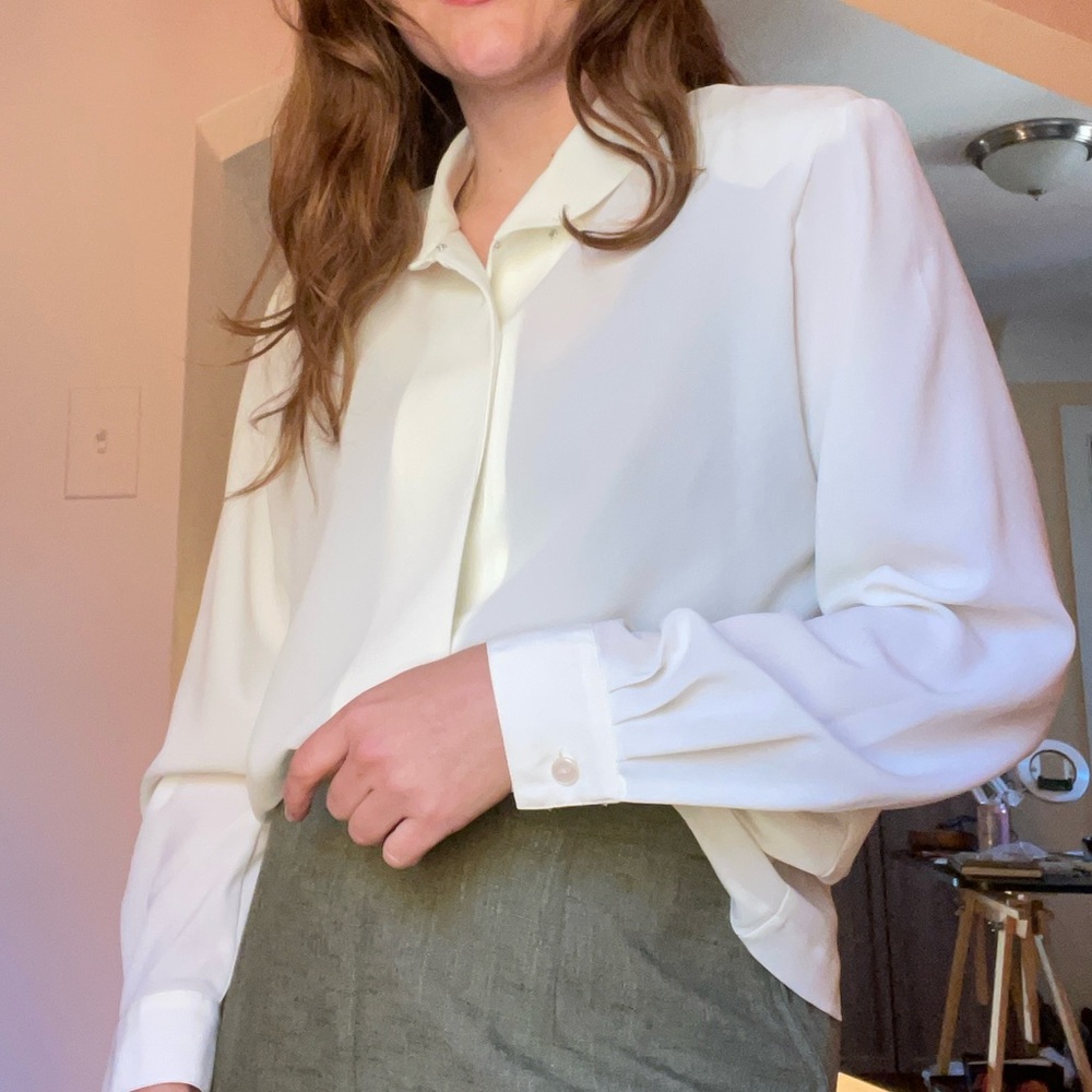 Vintage Cream Blouse with Classic Collar